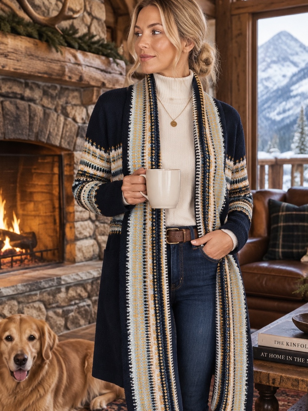 CHRISTOPER & BANKS Cozy Navy Nordic Style Open Cardigan, XL